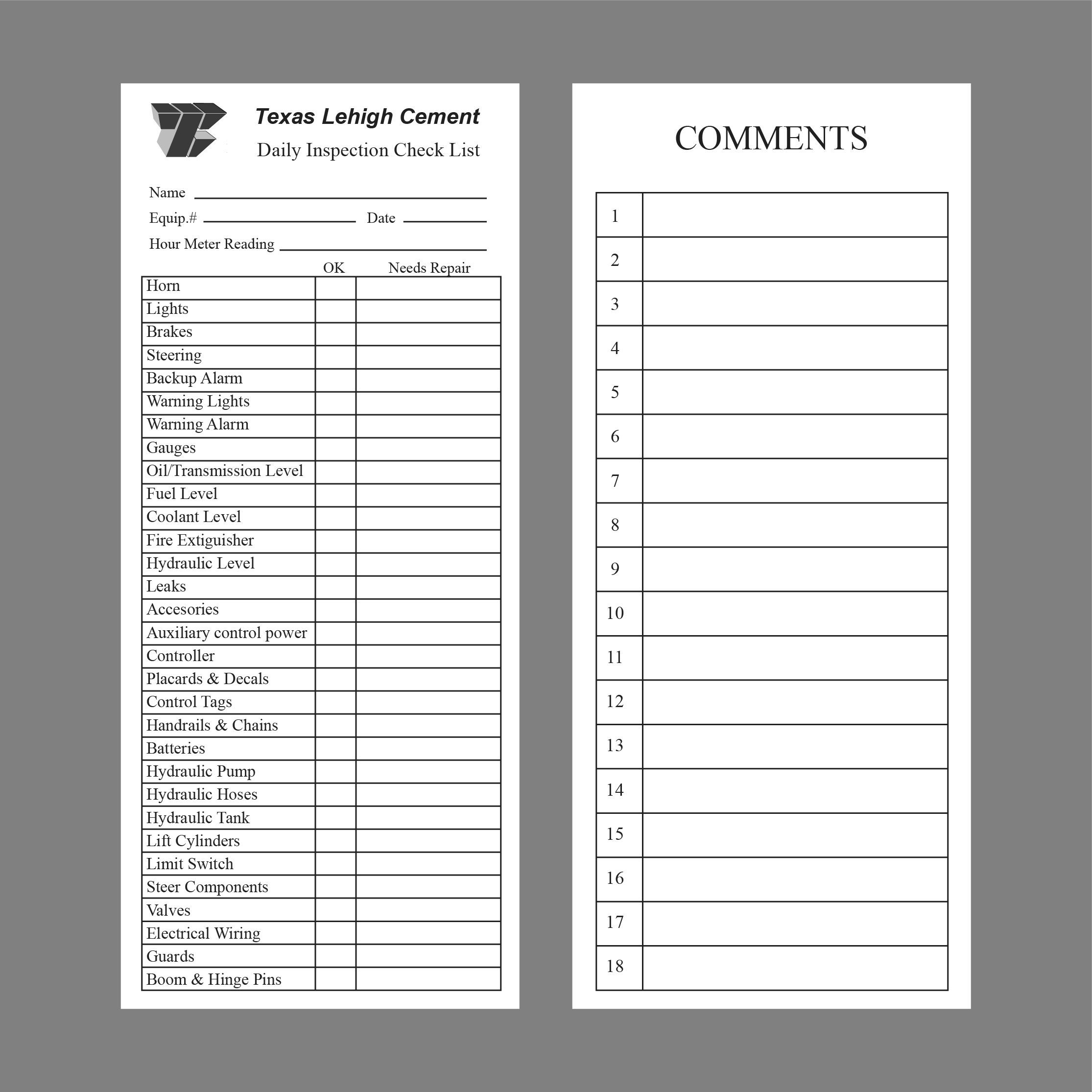 Daily Inspection Checklist Product Image