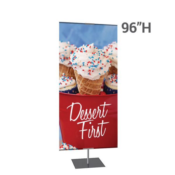 Classic Banner Stand Large 36 in x 96 in Silver with Square Base Single Sided Graphic Package 1