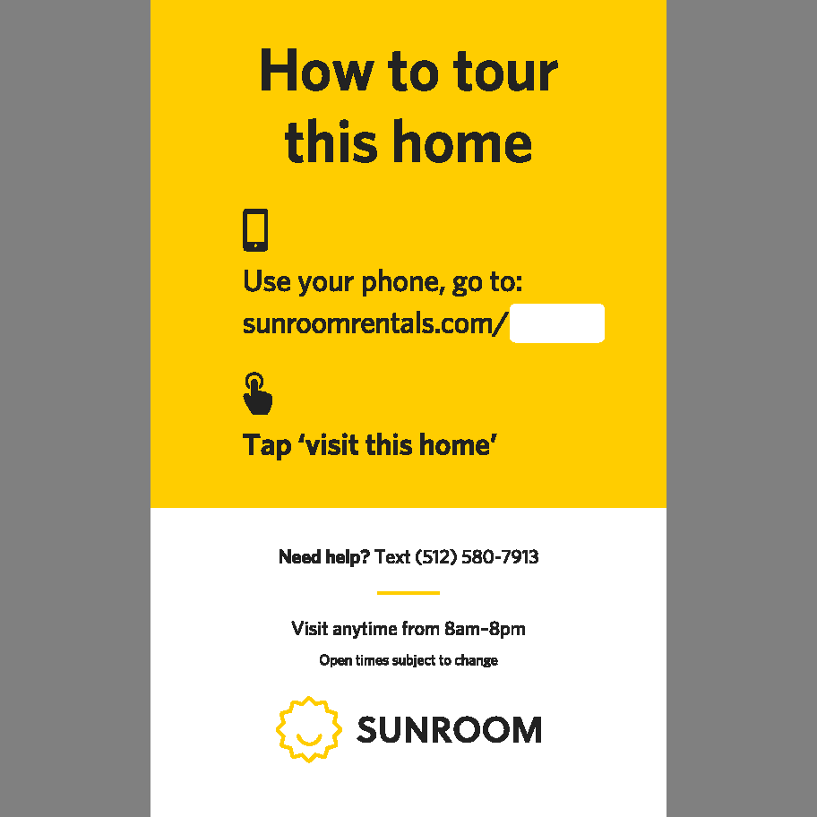 Sunroom Rentals Product Image How to tour Placard