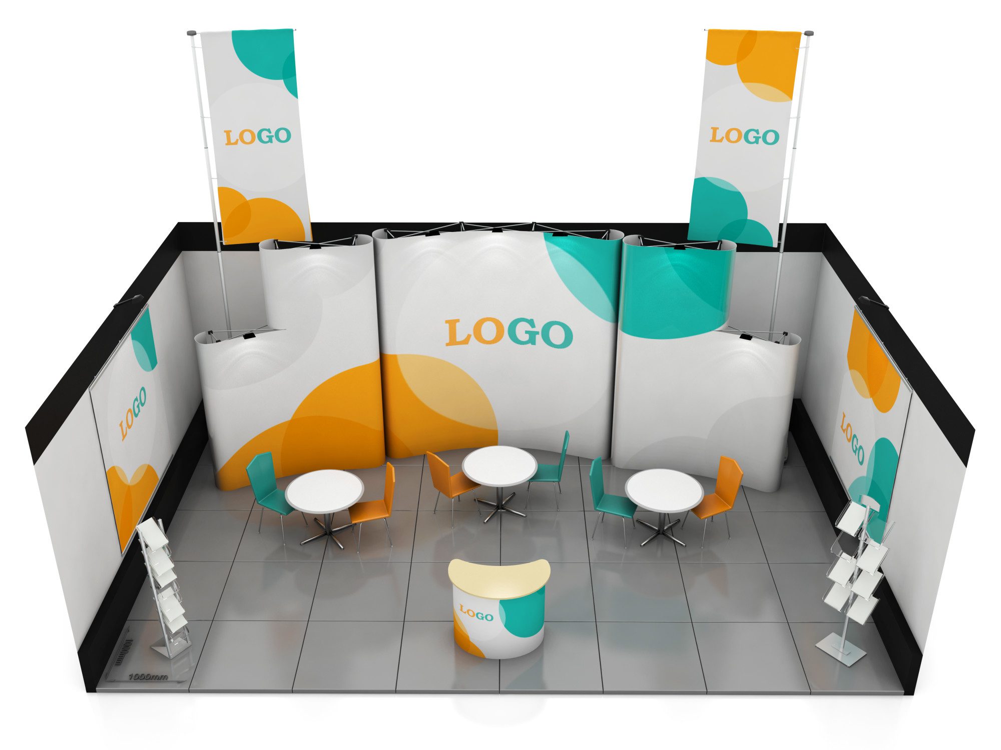 Blank creative exhibition stand design Booth template 3D render