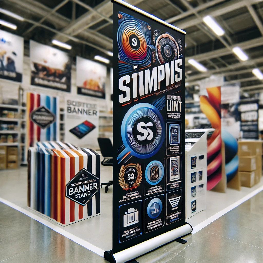 A close up image of a retractable banner stand showing the high quality print and vibrant colors The banner features a company logo bold text and a